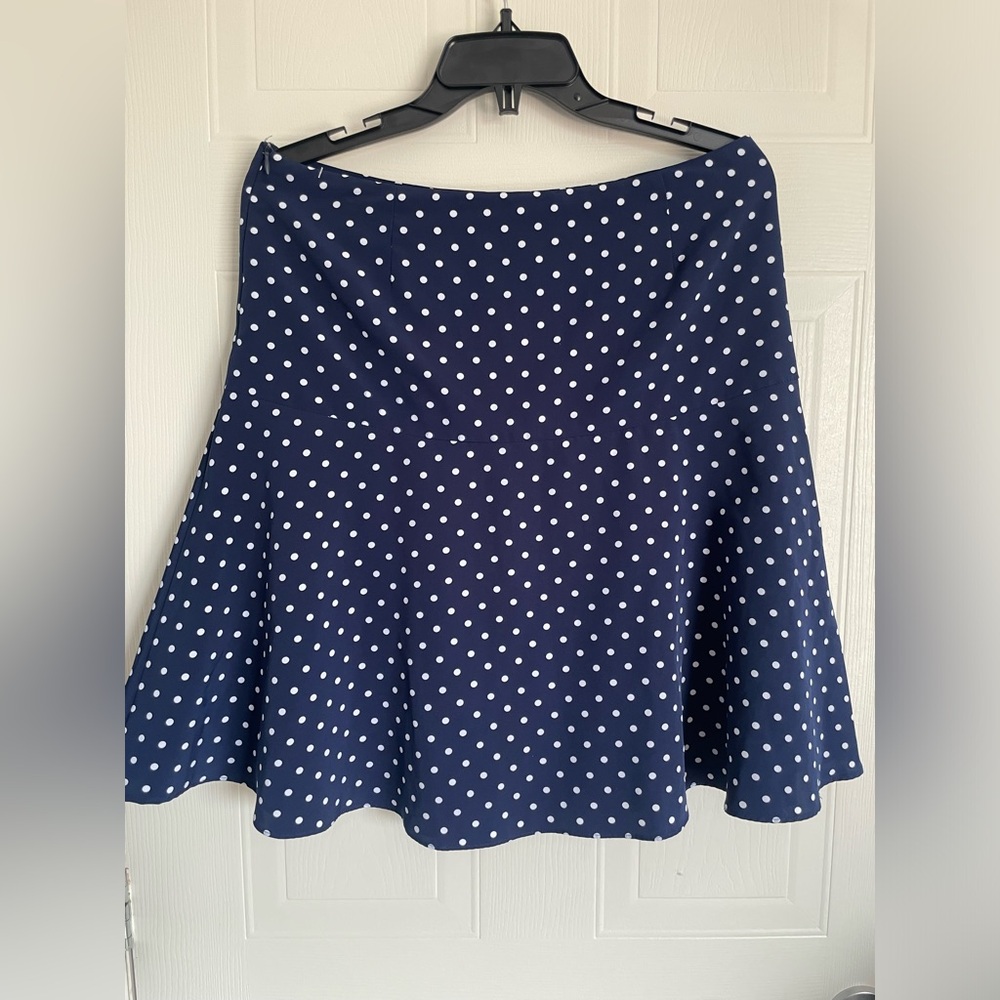 Preppy Polka Dot Navy Flare Mini Skirt Quiet Luxury Lauren RL Sz 6 - Picture 6 of 15